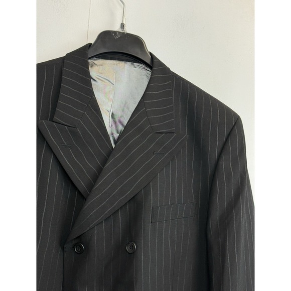 Alexandre London Men's 44R Double Breasted Wool Blend Blazer Black Striped - Picture 2 of 10